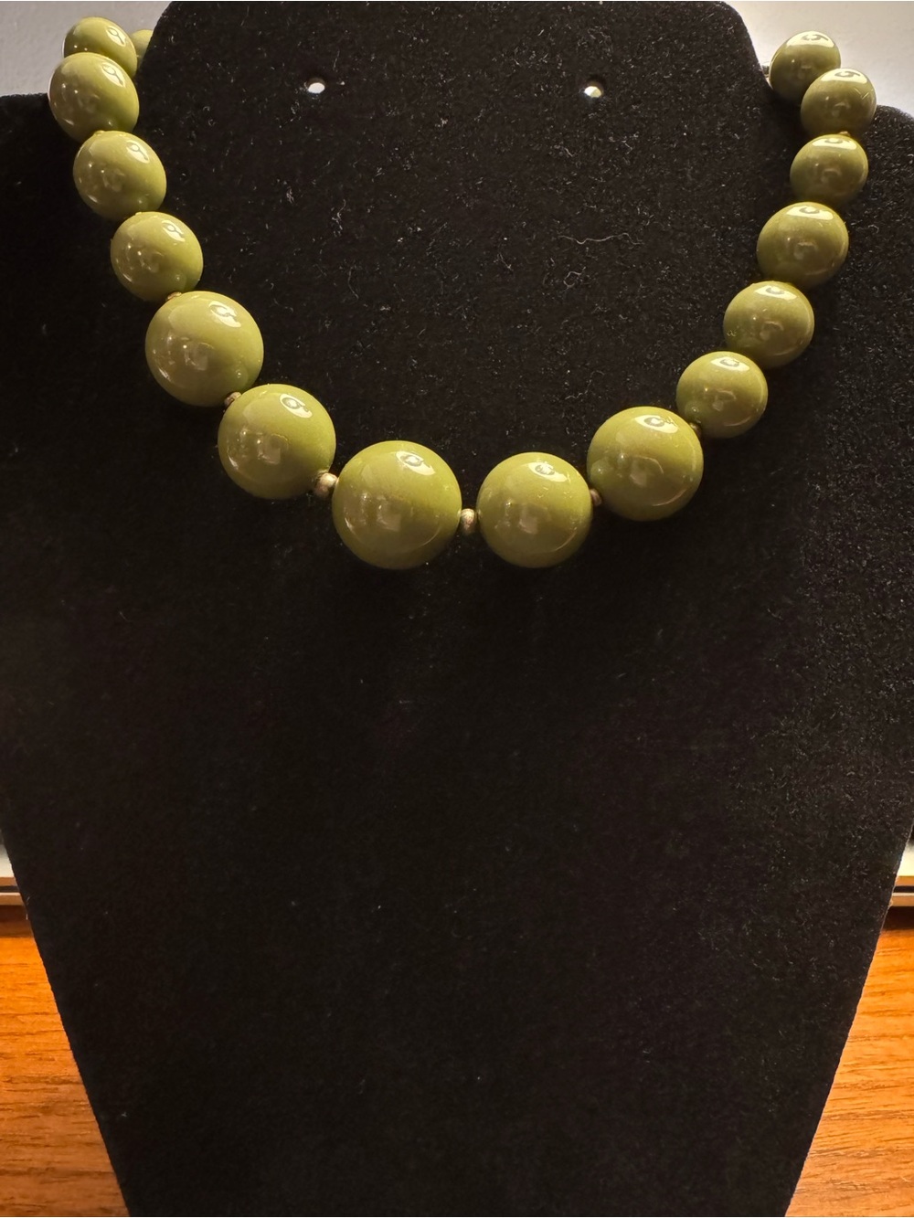 Olive Green Graduated Bead Statement Necklace Choker - 14” with Extenders